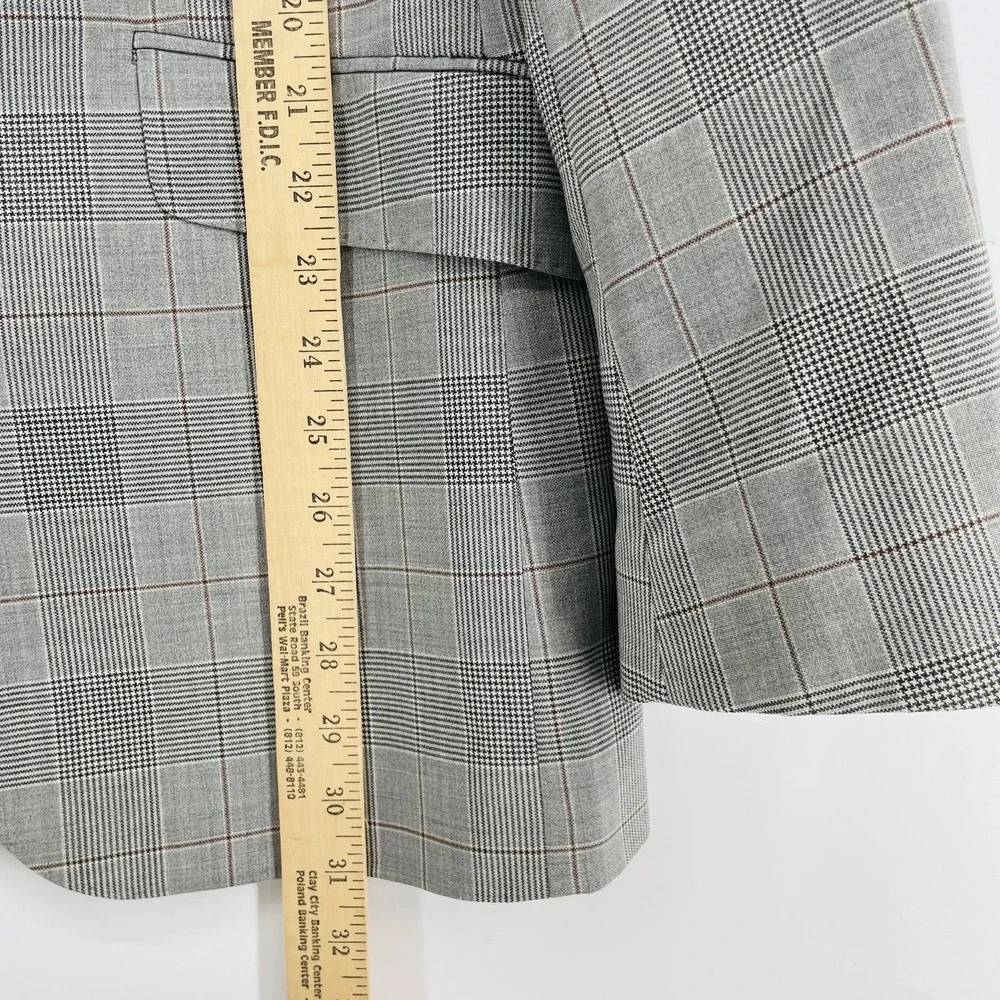 Banana Republic Blazer Men 40L Modern Slim Fit‎ Glen Plaid Italian Wool Gray